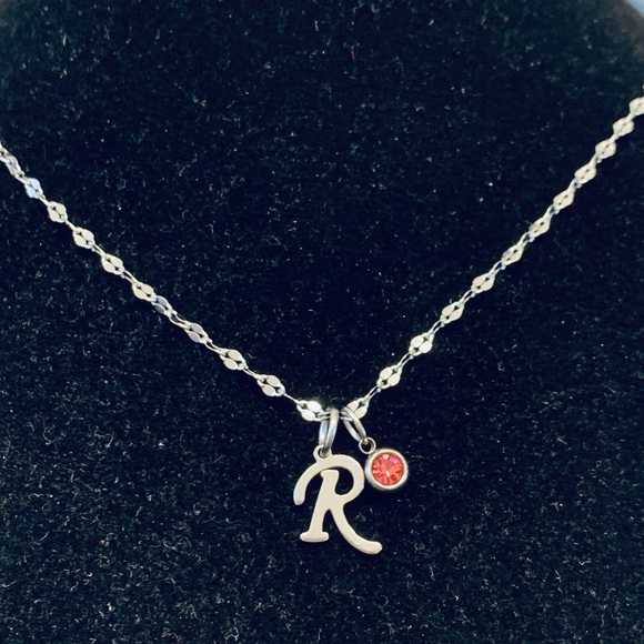 Letter Initial (cursive font) chain necklace with birthstone charm - Picture 3 of 7